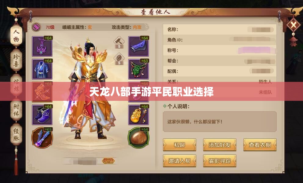 天龙八部私服平民职业选择 天龙八部私服平民职业选择