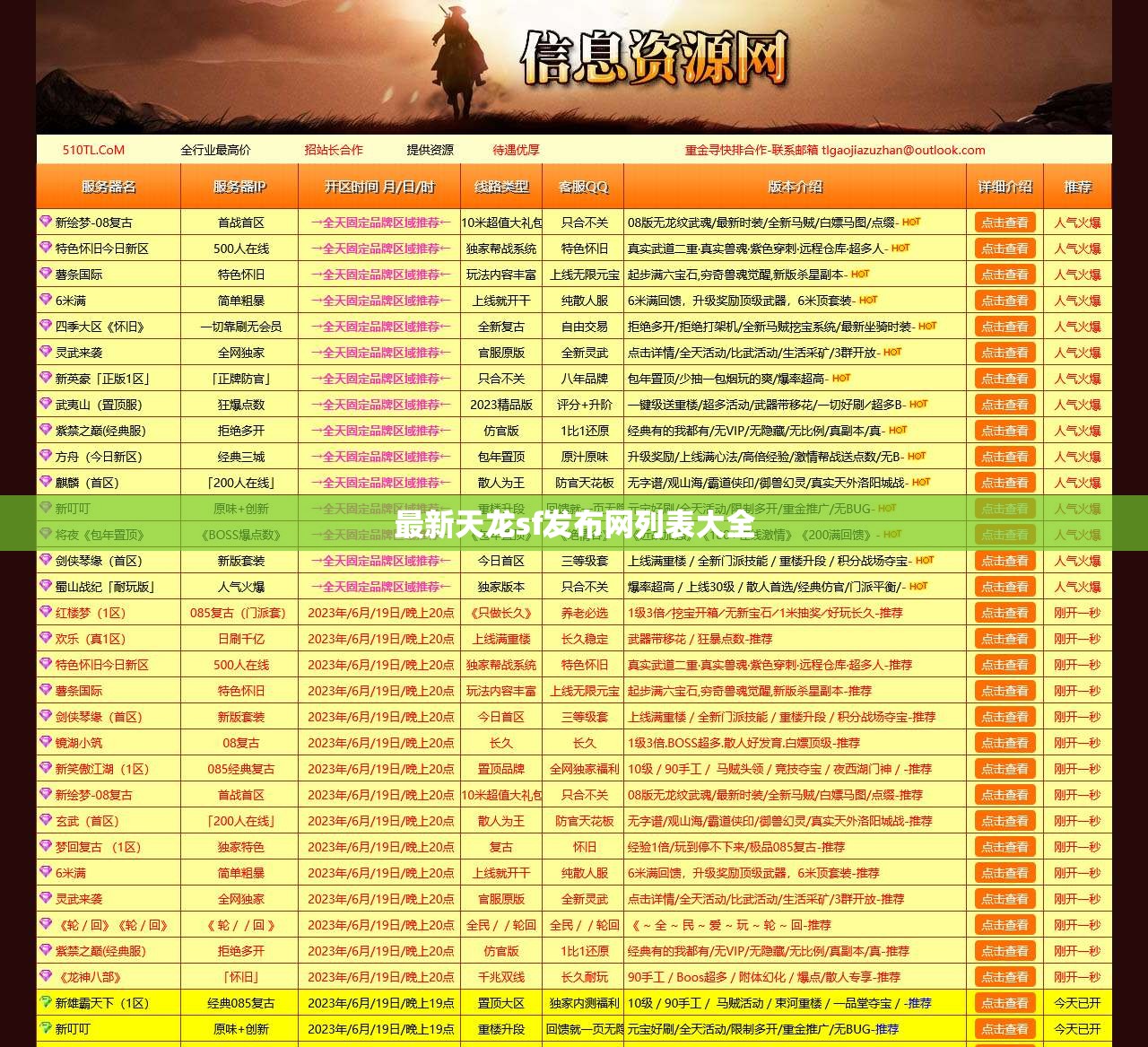 最新天龙sf发布网列表大全