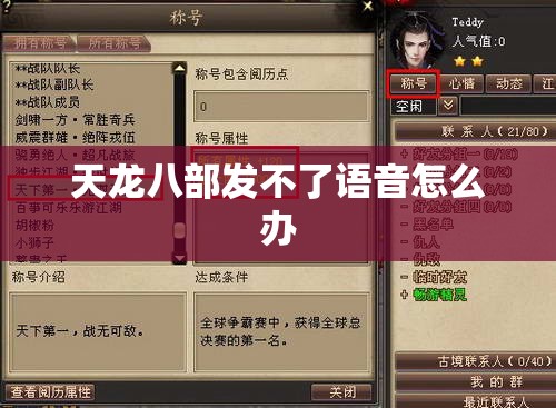 天龙八部发不了语音怎么办